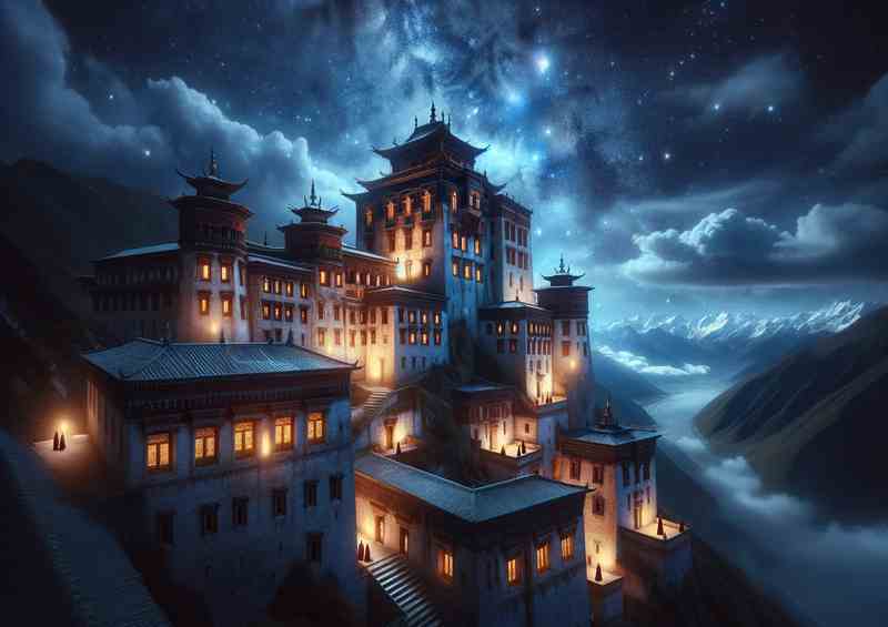 Starlight Monastery perched atop a mountain | Poster