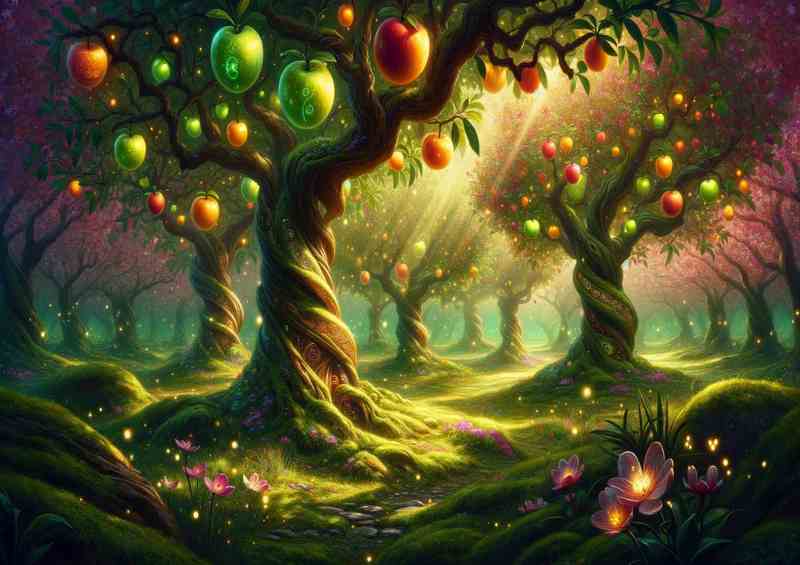 Enchanted Orchard trees bear fruit of gem like luminosity | Poster