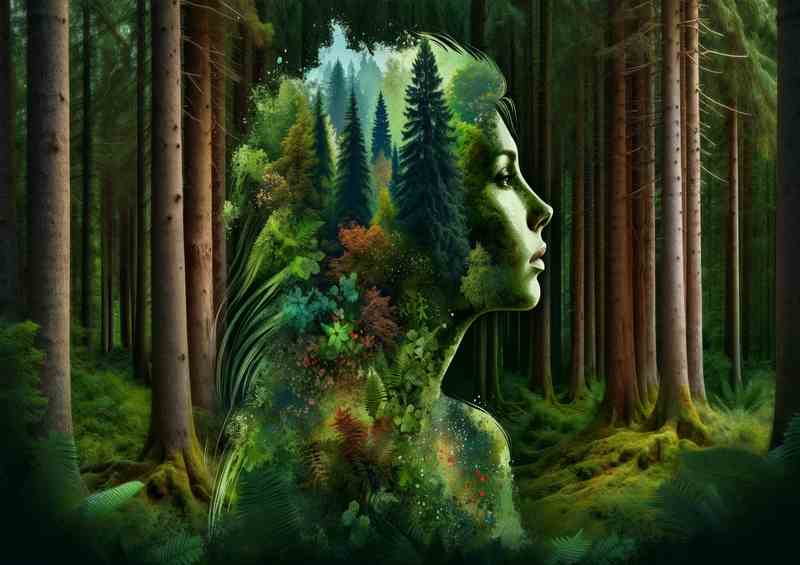 Forest Heart Woman Profile Woodland Scene Fusion | Poster