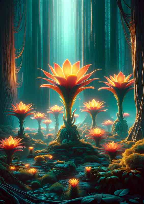 Enchanted Forest with Luminescent Alien Flora in neon style | Di-Bond