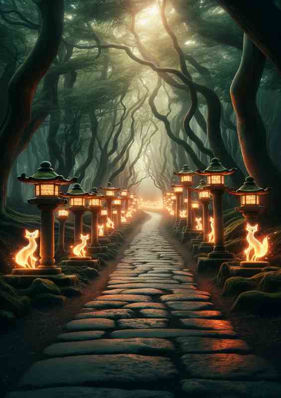 Enigmatic Foxfire Lanterns Down the path | Poster