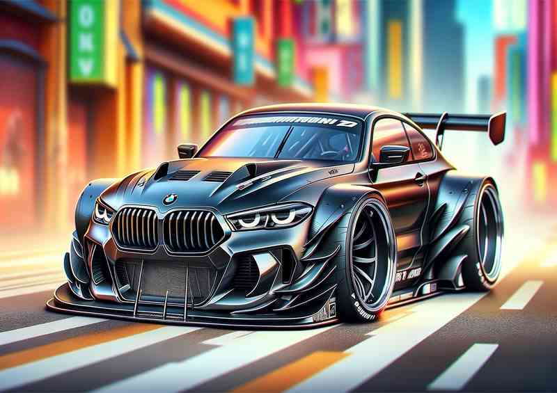 A BMW street racing car with extremely exaggerated features | Canvas