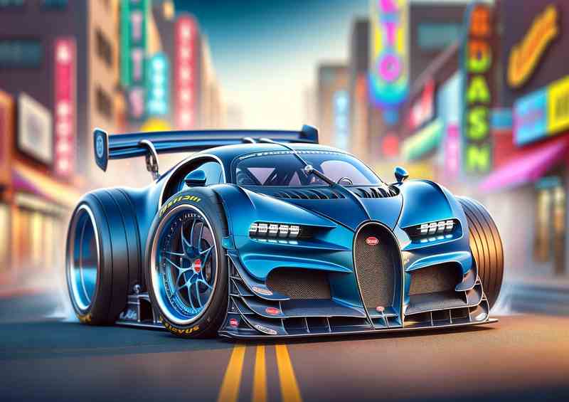 Bugatti street racing car with extremely exaggerated features | Poster