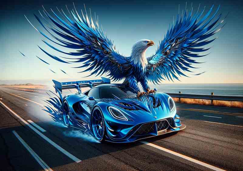 Majestic Eagle Fusion Blue Sports Car Down the road | Poster