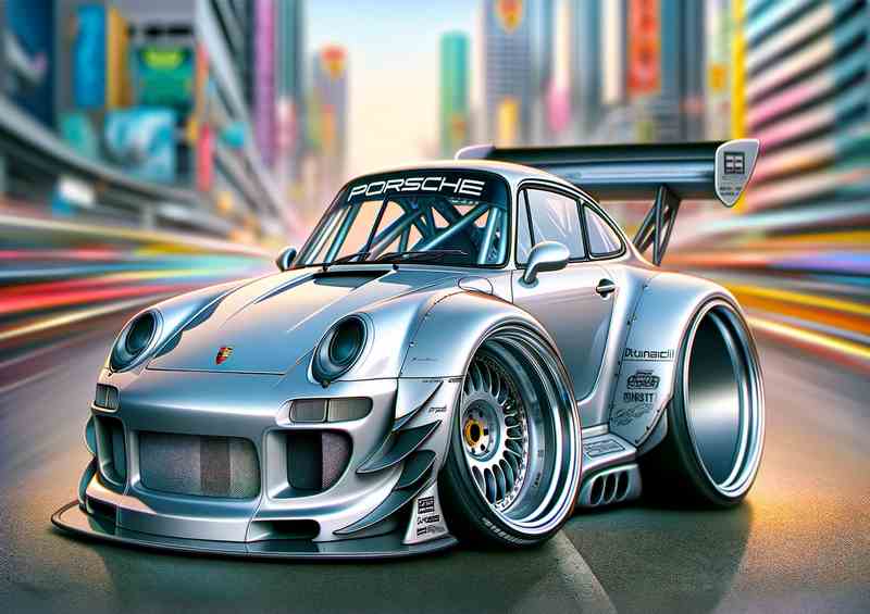 Porsche street racing car with extremely exaggerated features | Canvas