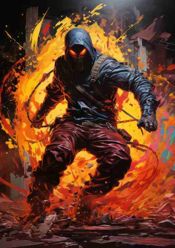 Ninja escaping through fire | Poster