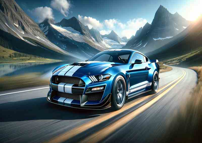 Sleek Shelby Performance Car - Blue Metal Poster