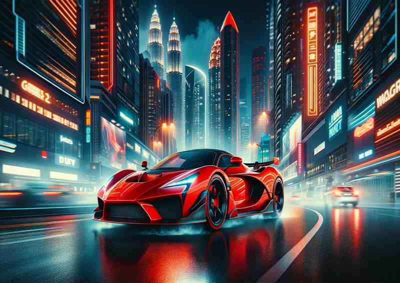 Supercar Gliding through Night Cityscape | Canvas