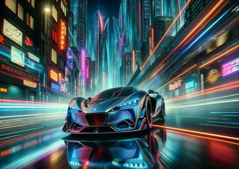 Supercar Speeding Neon Cityscape | Canvas