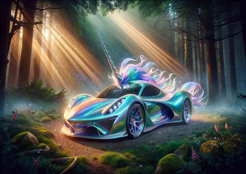 Unicorn Spirit Iridescent Sports Car | Metal Poster