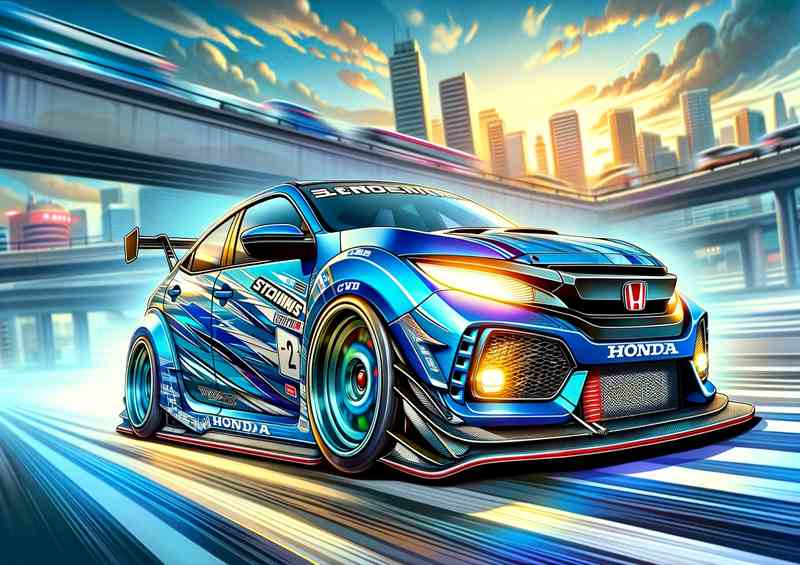 Honda Blue Street Racer | Metal Poster