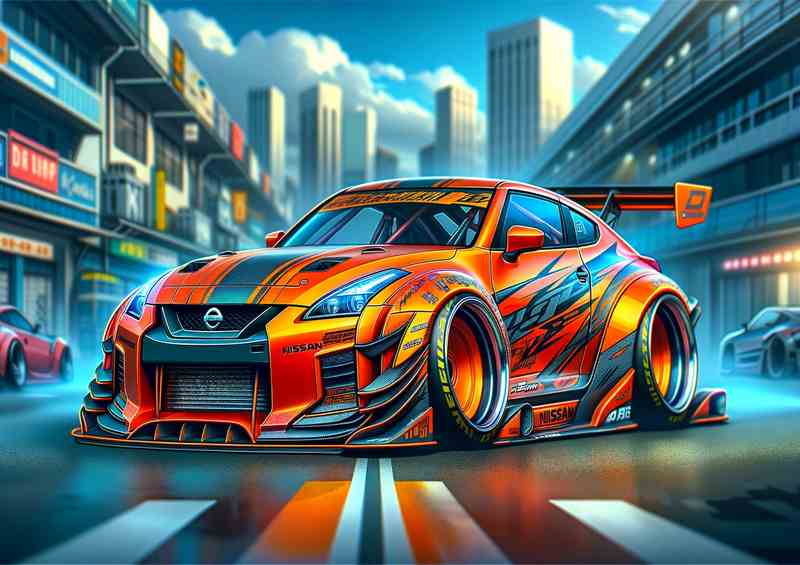 a Nissan street racing car with oversized features | Poster