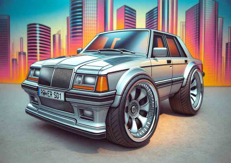 a Rover SDone luxury car with extremely exaggerated features | Poster