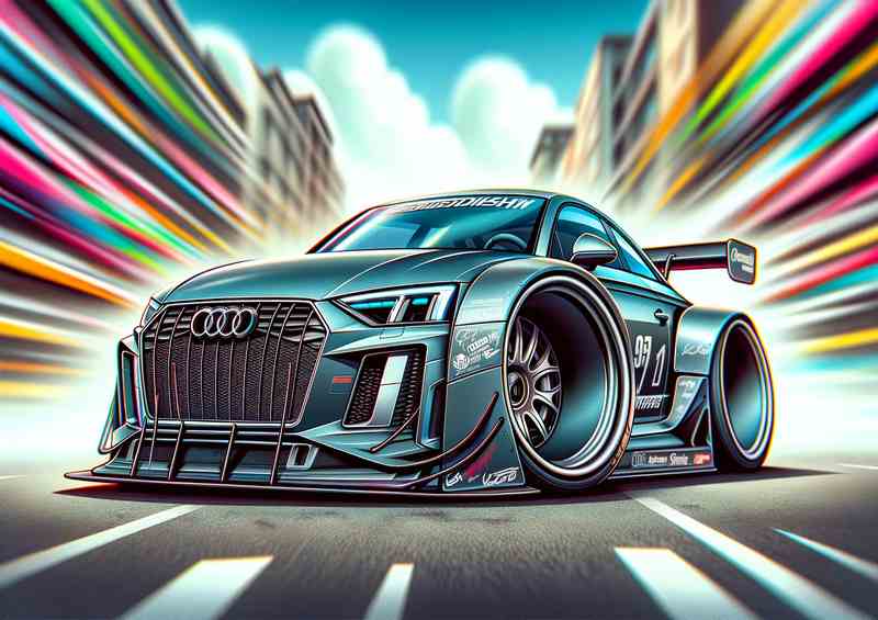 an Audi street racing car with extremely exaggerated features | Poster