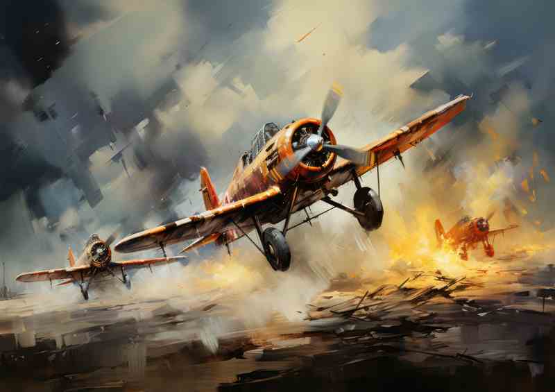 Three small airplanes flying through the air under clouds | Di-Bond