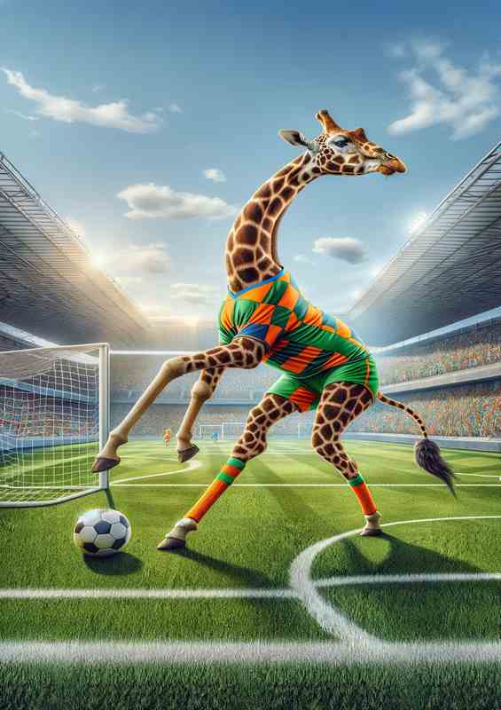 Giraffe Playing Football | Poster