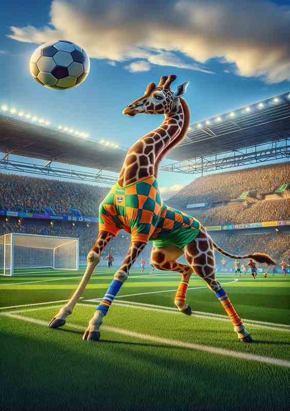 Giraffe Playing Football in Soccer Outfit | Poster