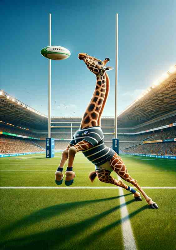 Giraffe Playing Rugby in Rugby Outfit | Poster