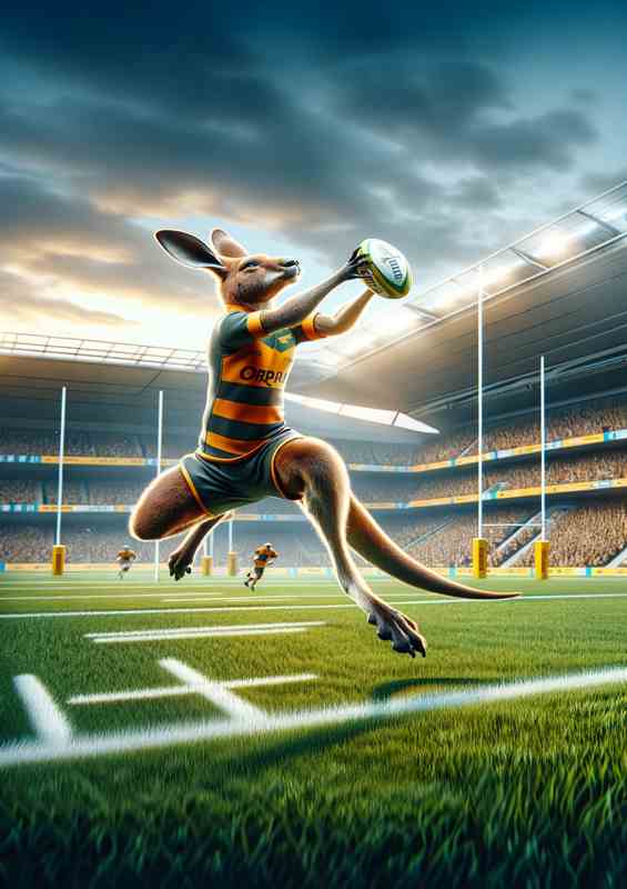 Kangaroo Playing Rugby | Poster