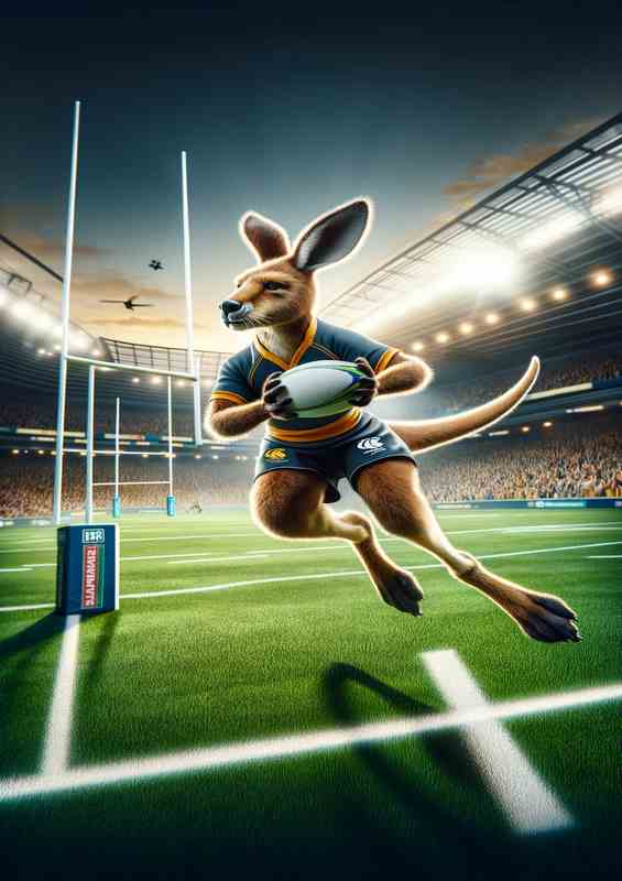 Kangaroo Playing Rugby in Rugby Outfit | Poster