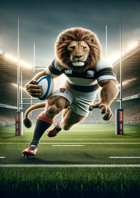 Lion Playing Rugby in Rugby Outfit | Poster