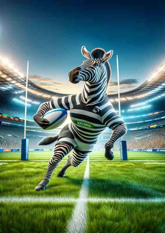 Zebra Playing Rugby in Rugby Outfit | Poster