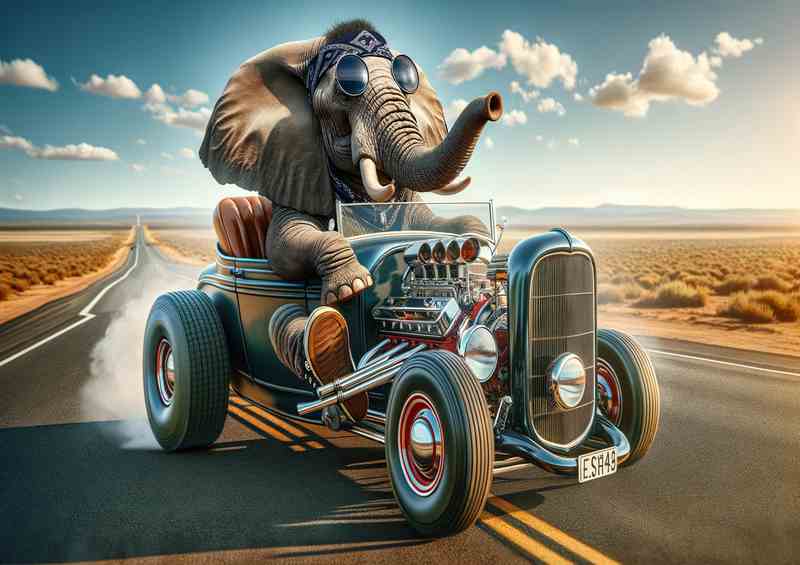 Elephant Driving an American Hot Rod | Canvas