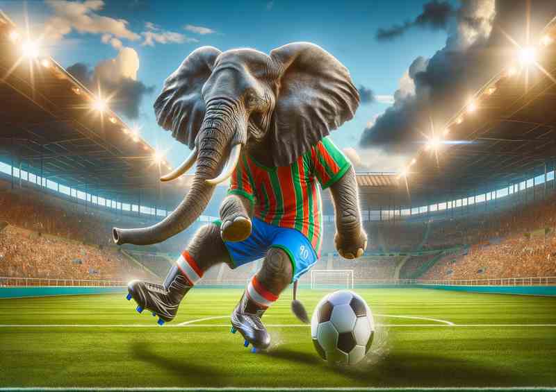 Elephant Playing Football in Soccer Outfit | Poster