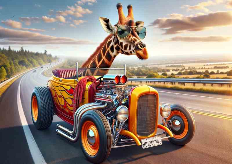 Giraffe Driving an American Hot Rod | Canvas