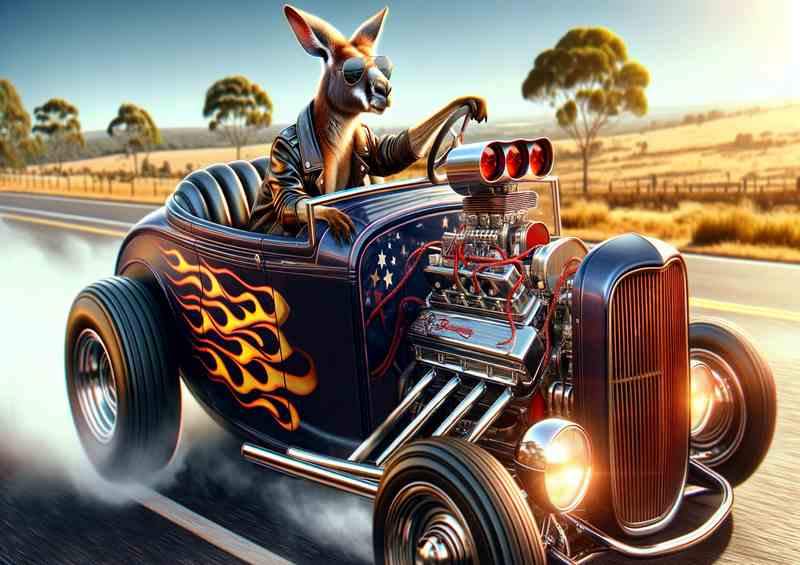 Kangaroo Driving an American Hot Rod | Canvas