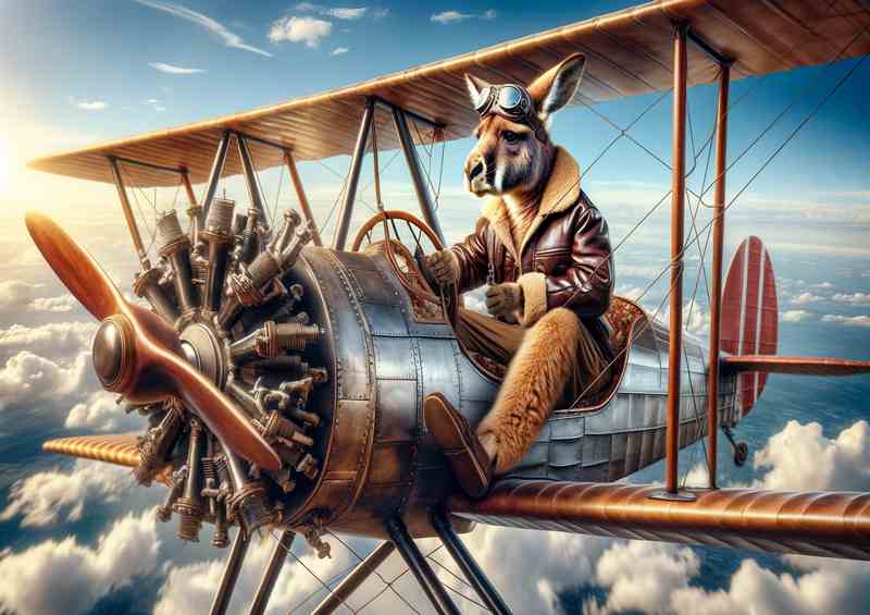 Kangaroo Piloting a Bi Plane | Poster