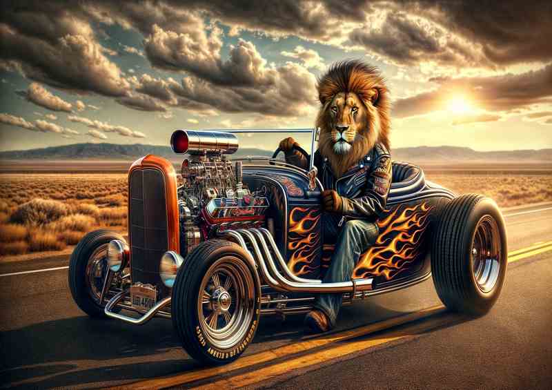 Lion Driving an American Hot Rod | Di-Bond