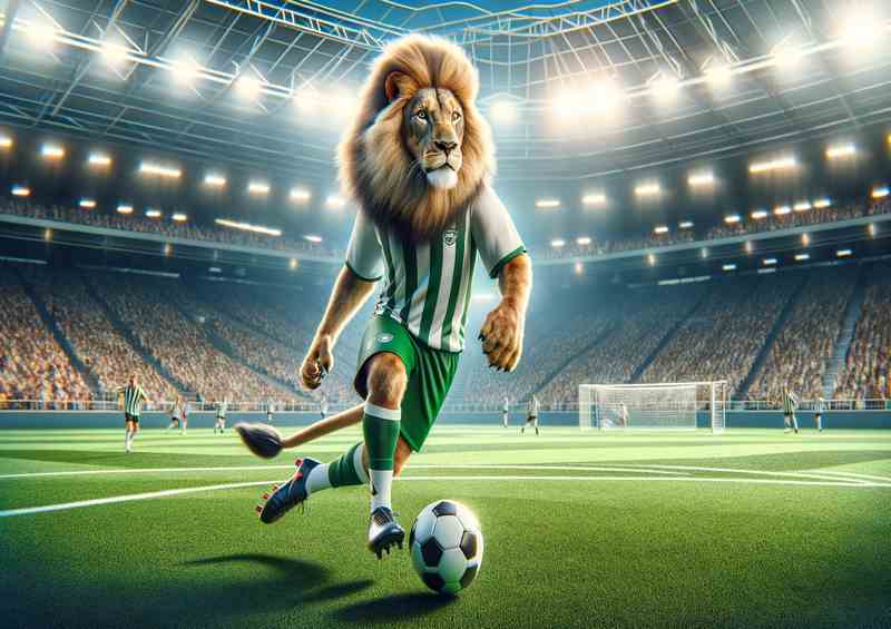 Lion Playing Soccer in Football Outfit | Poster