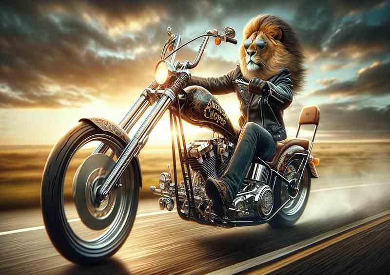 Lion Riding a Chopper Down the Highway | Canvas