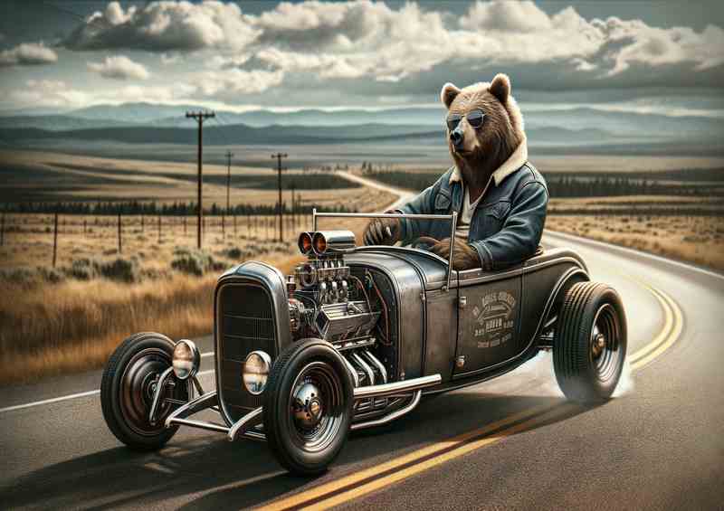 Solo Bear Driving an American Hot Rod | Canvas