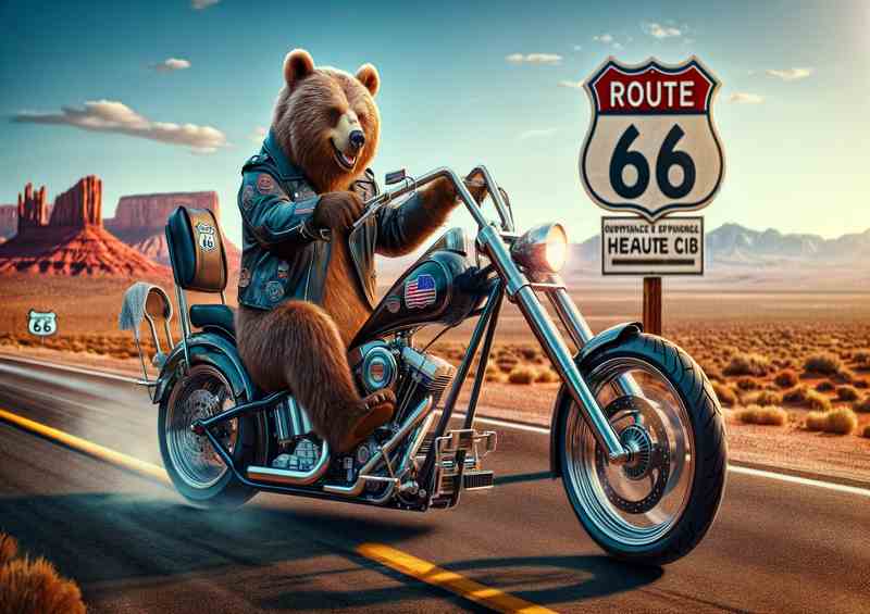 Solo Bear Riding a Chopper on Route 66 | Canvas