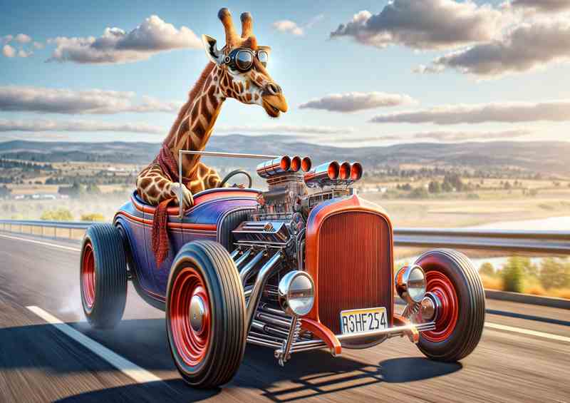Solo Giraffe Driving an American Hot Rod | Poster
