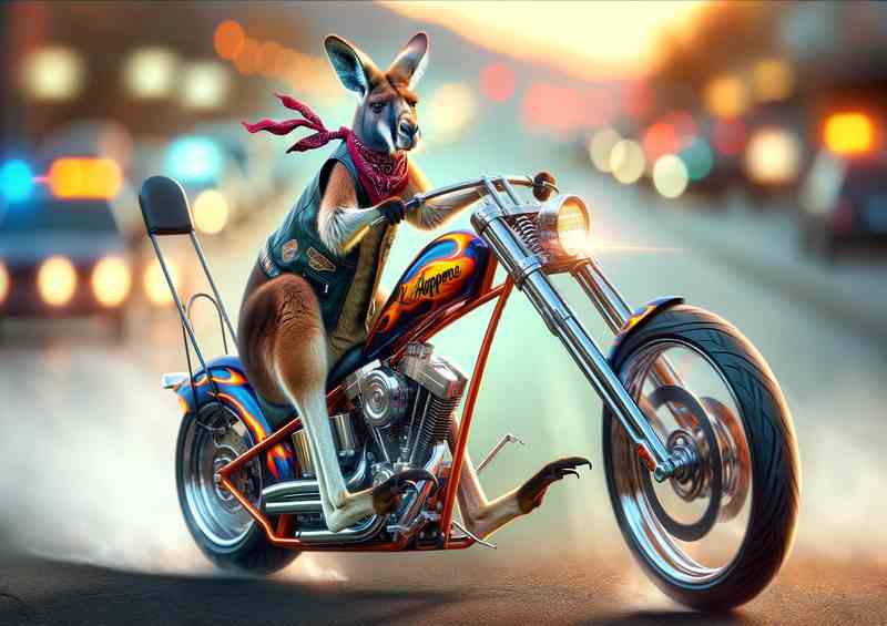 Solo Kangaroo Riding a Chopper | Canvas
