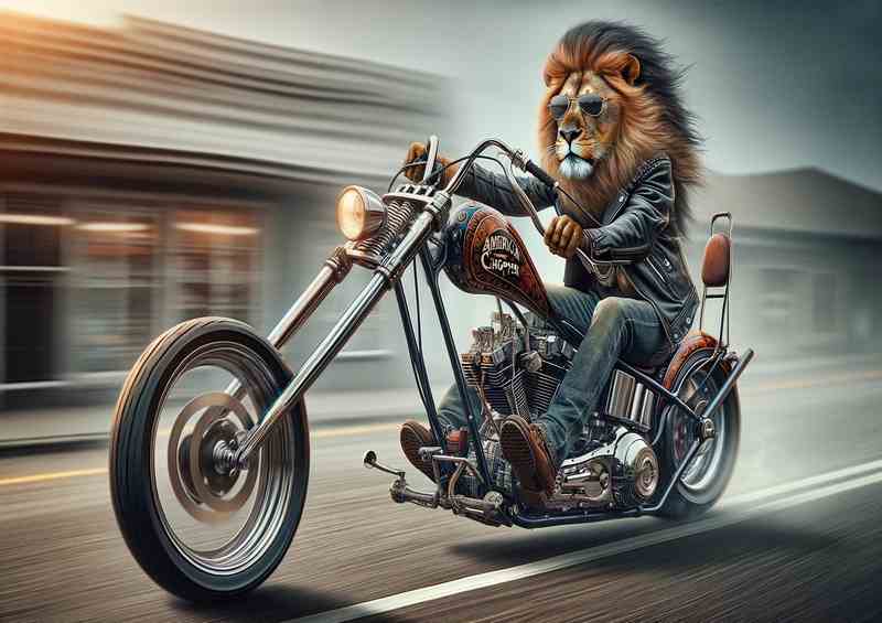 Solo Lion Riding a Chopper | Canvas