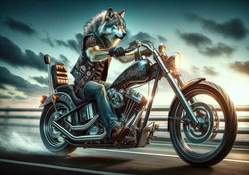 Solo Wolf Riding a Chopper | Canvas