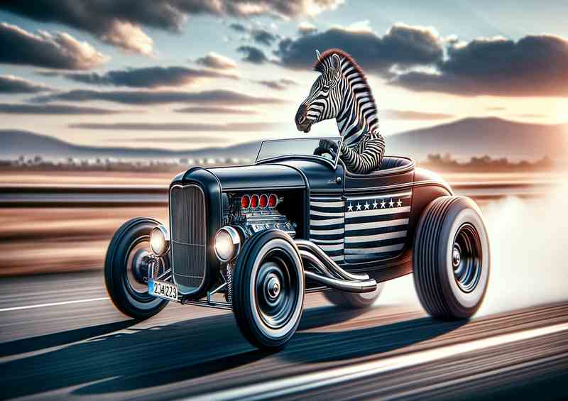 Solo Zebra Driving an American Hot Rod | Canvas