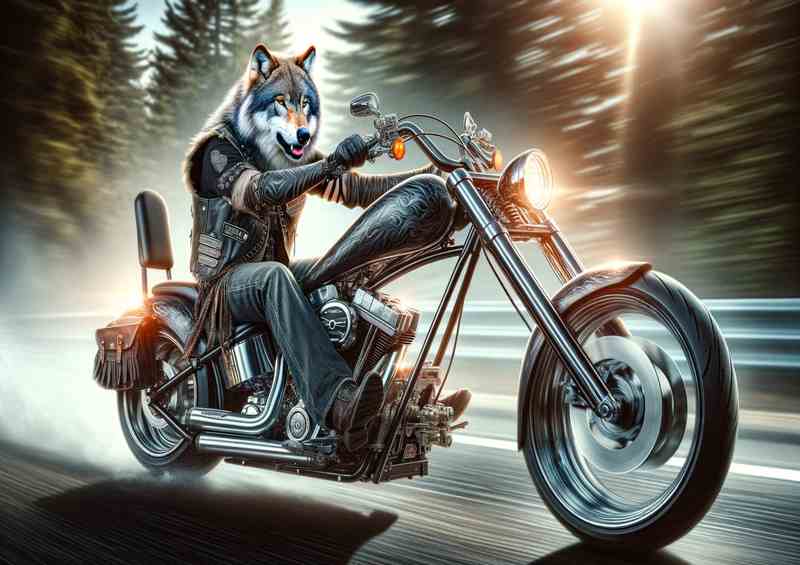 Wolf Riding a Chopper on the highway | Poster