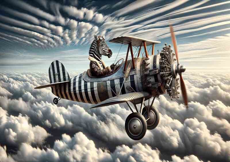 Zebra Piloting a Bi Plane with Spinning Propeller | Poster