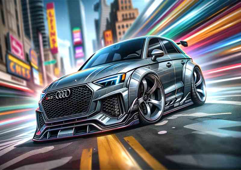 Audi RS3 The car is designed sleek grey cartoon style | Metal Poster