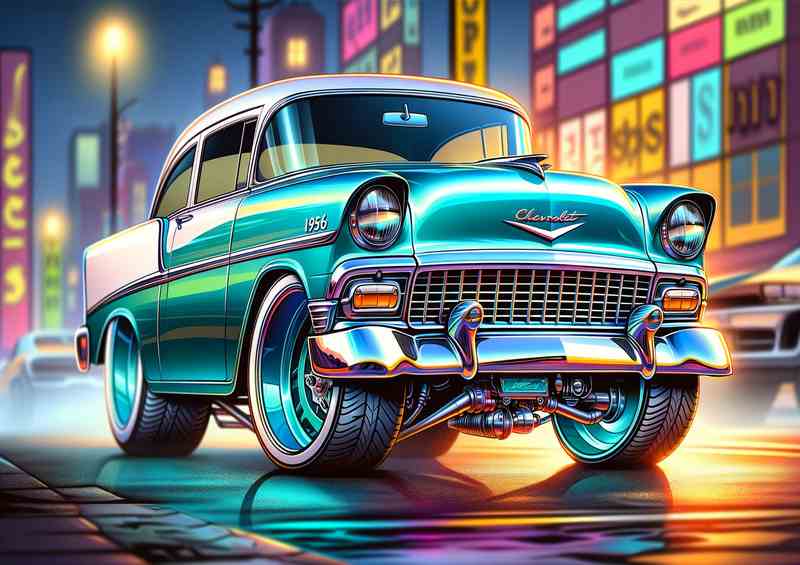 Chevrolet with extremely exaggerated features with big wheels | Poster