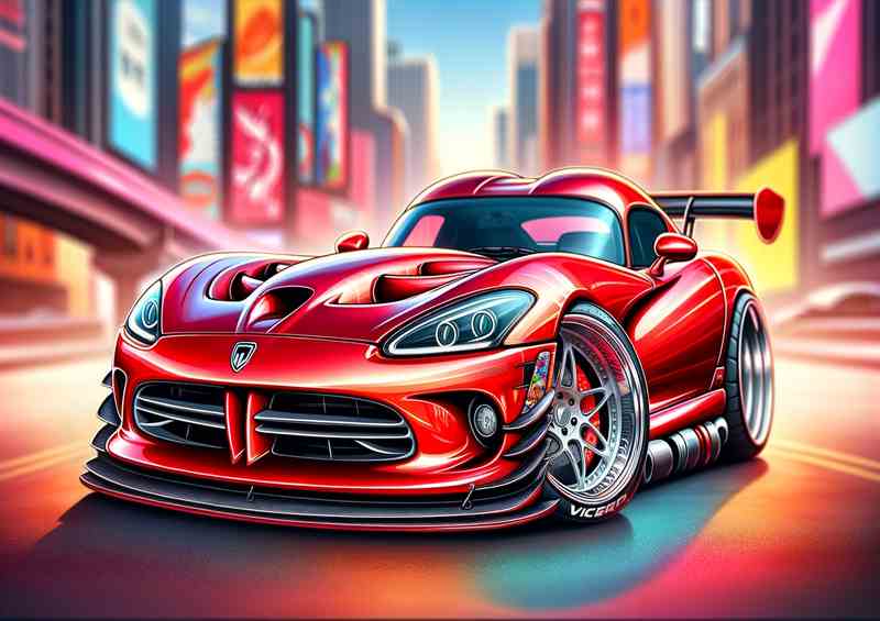 Dodge Viper with extremely exaggerated features In Red | Poster