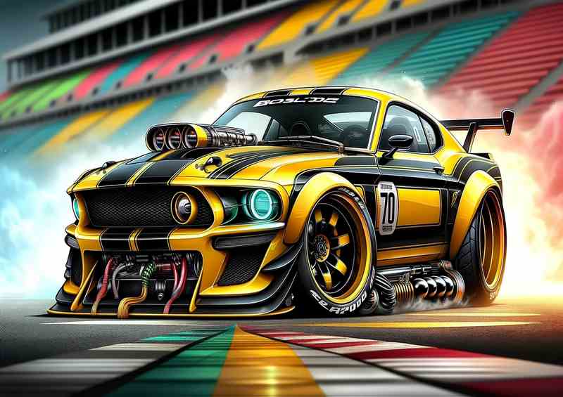 Ford Big Boss Yellow and Black Mustang Poster