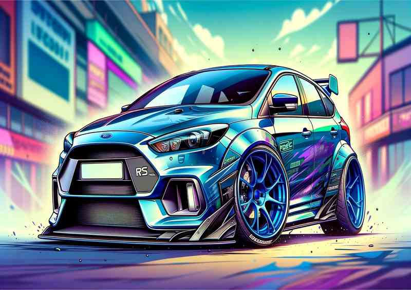 Ford Focus RS with extremely exaggerated features hot hatch | Poster