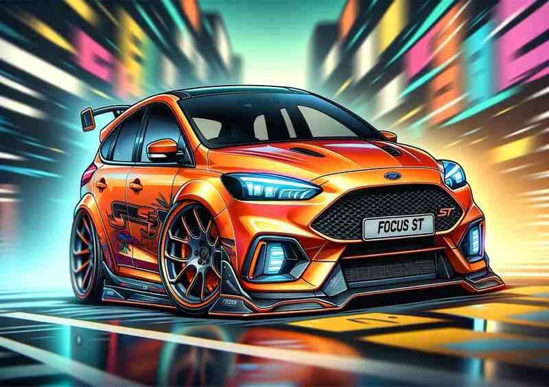 Ford Focus ST Metal Poster - Bright Orange Design