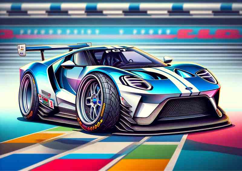 Ford GT Blue & White Poster